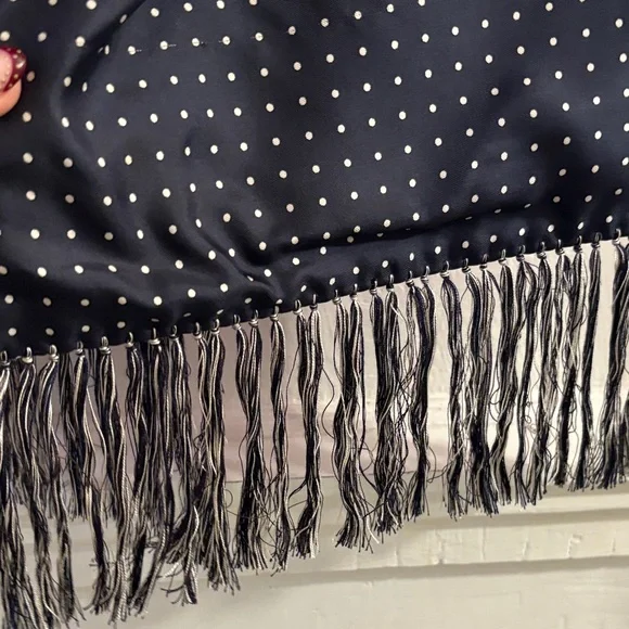 Elegant Pink and Navy Silk and Cashmere Polka Dot Scarf - Picture 4 of 11